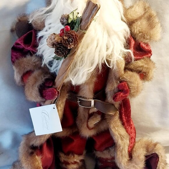 Handcrafted Santa Claus Decor With Faux Fur & Velvet Standing Holiday Figure San - Picture 2 of 11